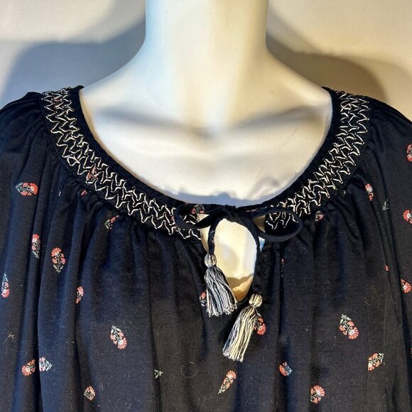 Old Navy SZ 3X Black cotton print Peasant Top Smocked Boho Cottage Core Prairie - Picture 4 of 9